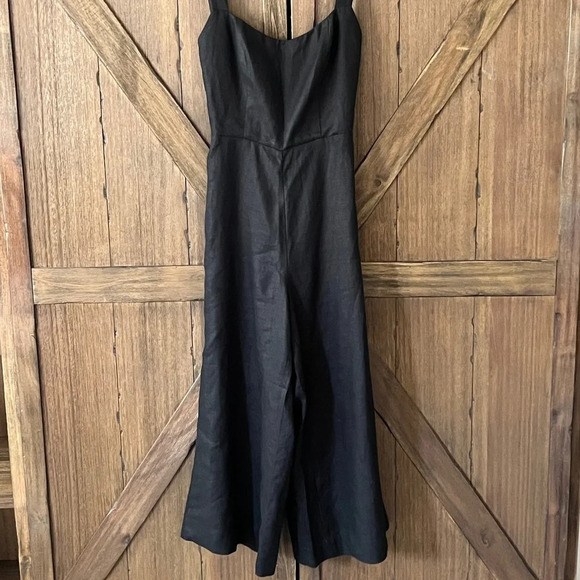 Reformation Autumn Linen Black Adjustable Strap Jumpsuit Size 6 EUC - Picture 3 of 9
